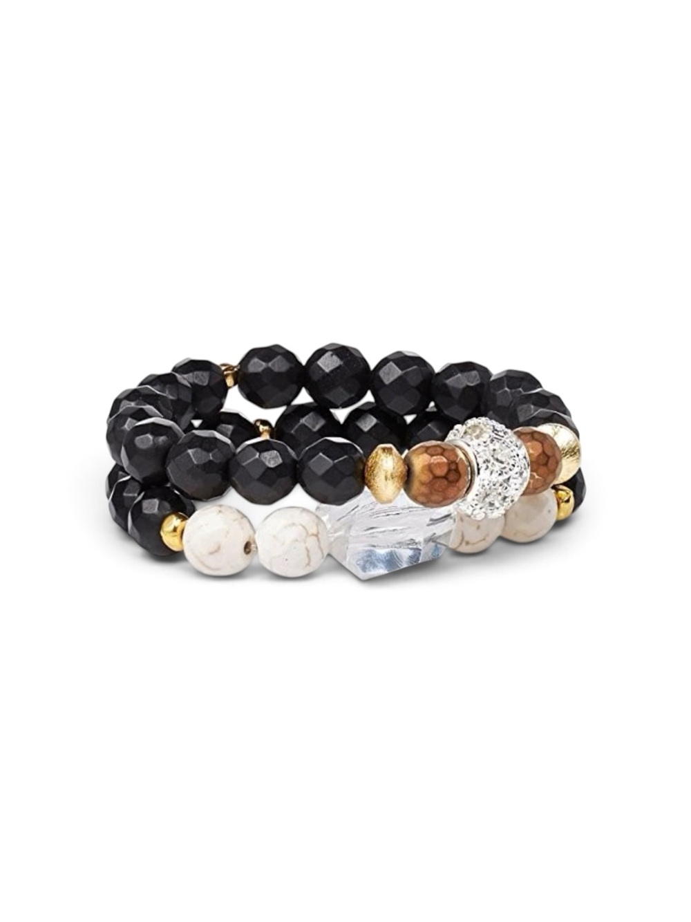 Gemelli Boho Faceted Beaded Stone Stretch Bracelet Set NWT